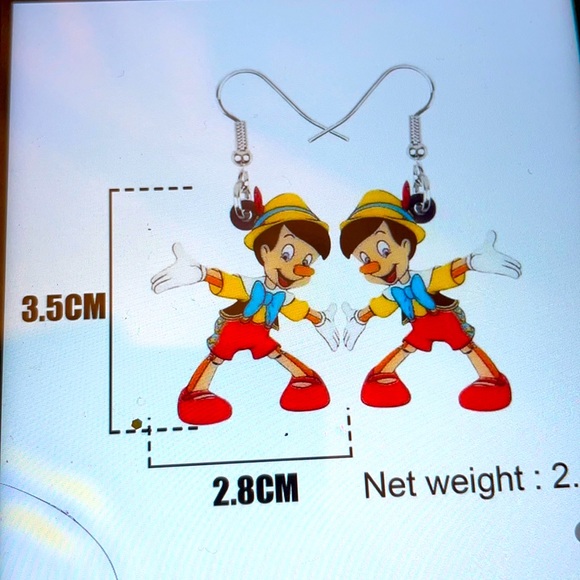 ACRYLIC EARRINGS:PINOCCHIO DANGLE EARRINGS - Picture 4 of 5
